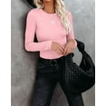 thumbnail image 3 of Fall Clothes Womens Crewneck Ribbed Long Sleeve Shirts Slim Fitted Tee Casual Basic Tshirt Top, 3 of 4
