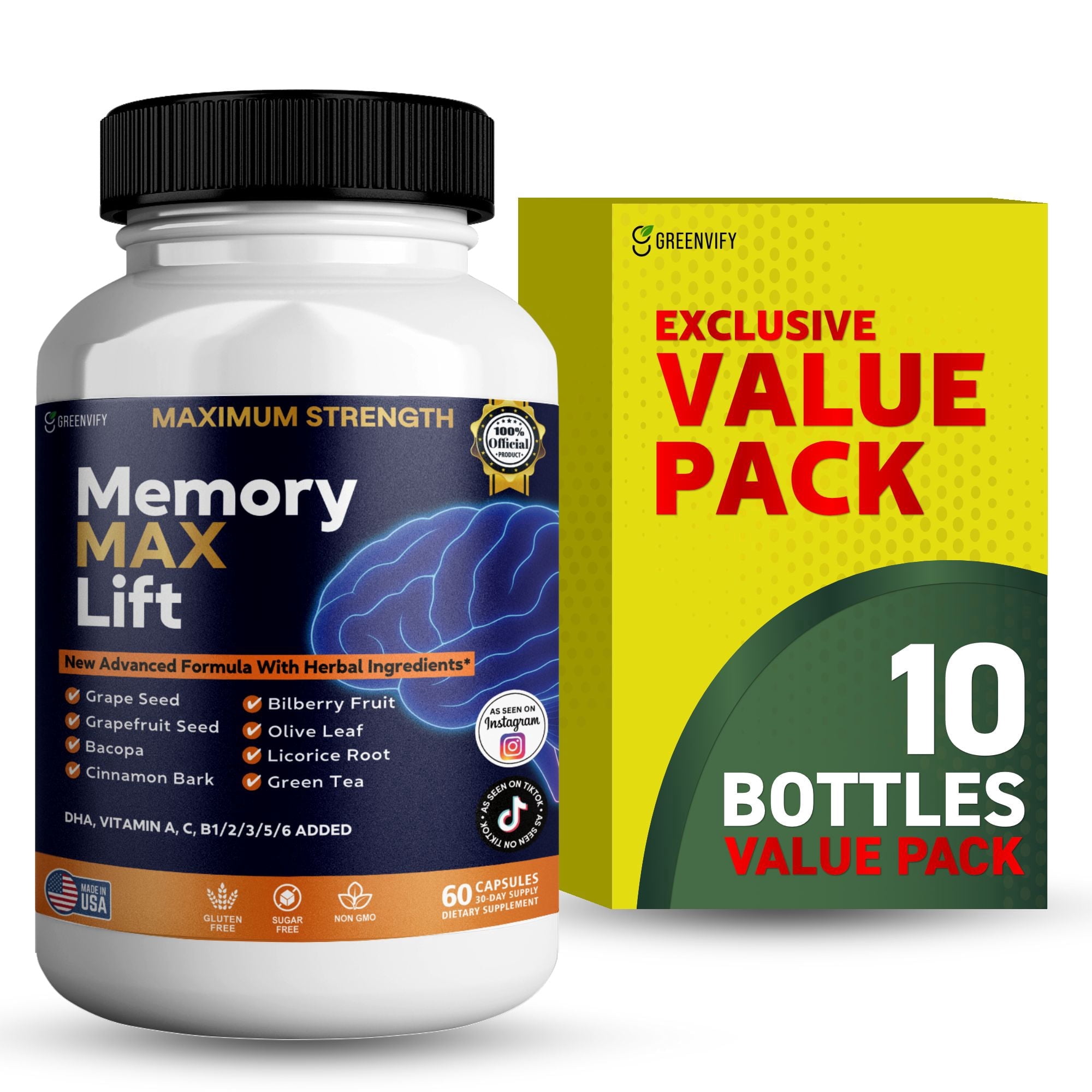 GreenVify Memory Max Lift Brain & Memory Support Supplement