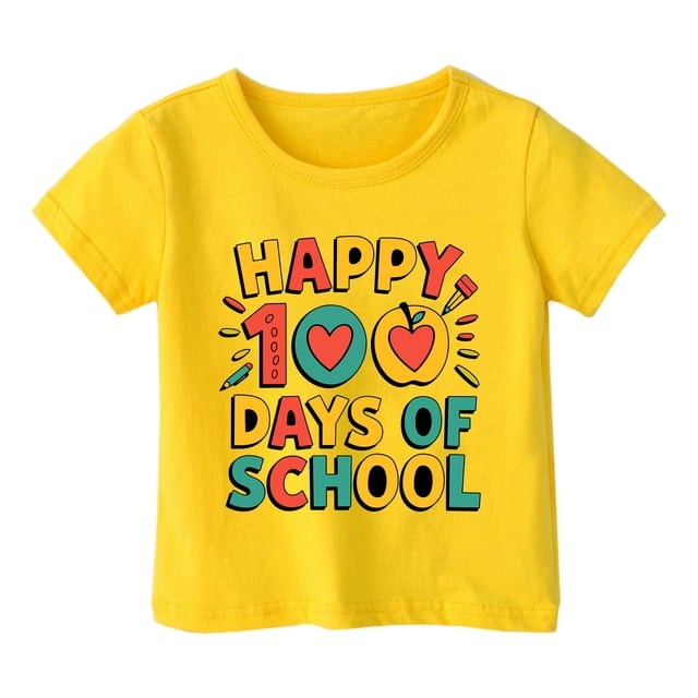 PMVFHDE Hauts Courts pour Fille Garçon et Fille Mode Décontractée Imprimé Col Rond T-Shirt Manches Courtes Ample Jaune, 3-4 Ans
