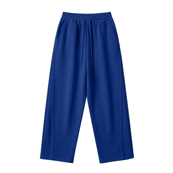 Riecok Mens Sweatpants with Pockets Elastic Waist Pants Open Bottom Pull on Straight Leg Sweat Pant Solid Workout Fall Trouser Blue 2XL
