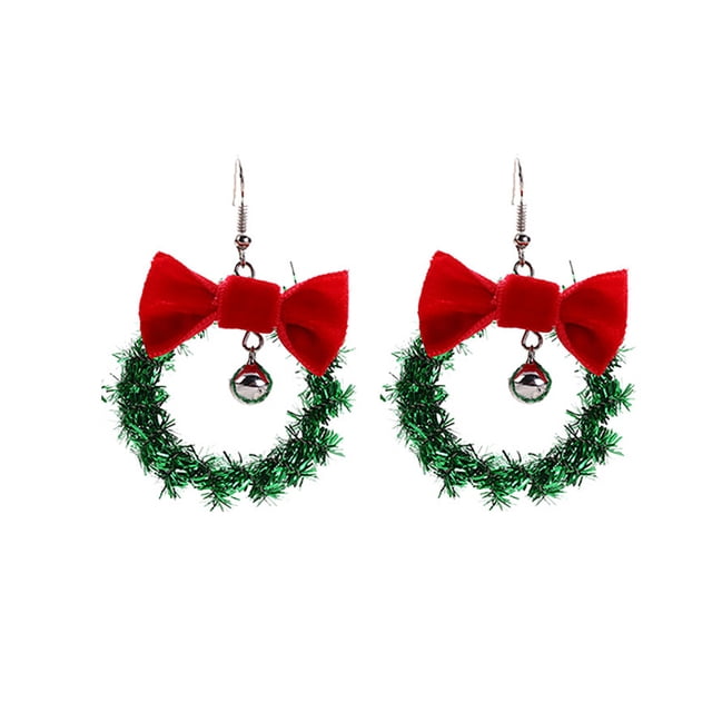 Christmas Earrings Bell Bowknot Wreath Shape Drop Earrings Dangle Earrings