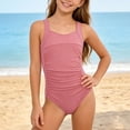 thumbnail image 2 of Rggeeun Toddler Girls Swimwear Square Collar Sleeveless Solid Color Hem Pleated Swimming Fit For Pool Sprots And Seasides Activities,Pink,8, 2 of 4