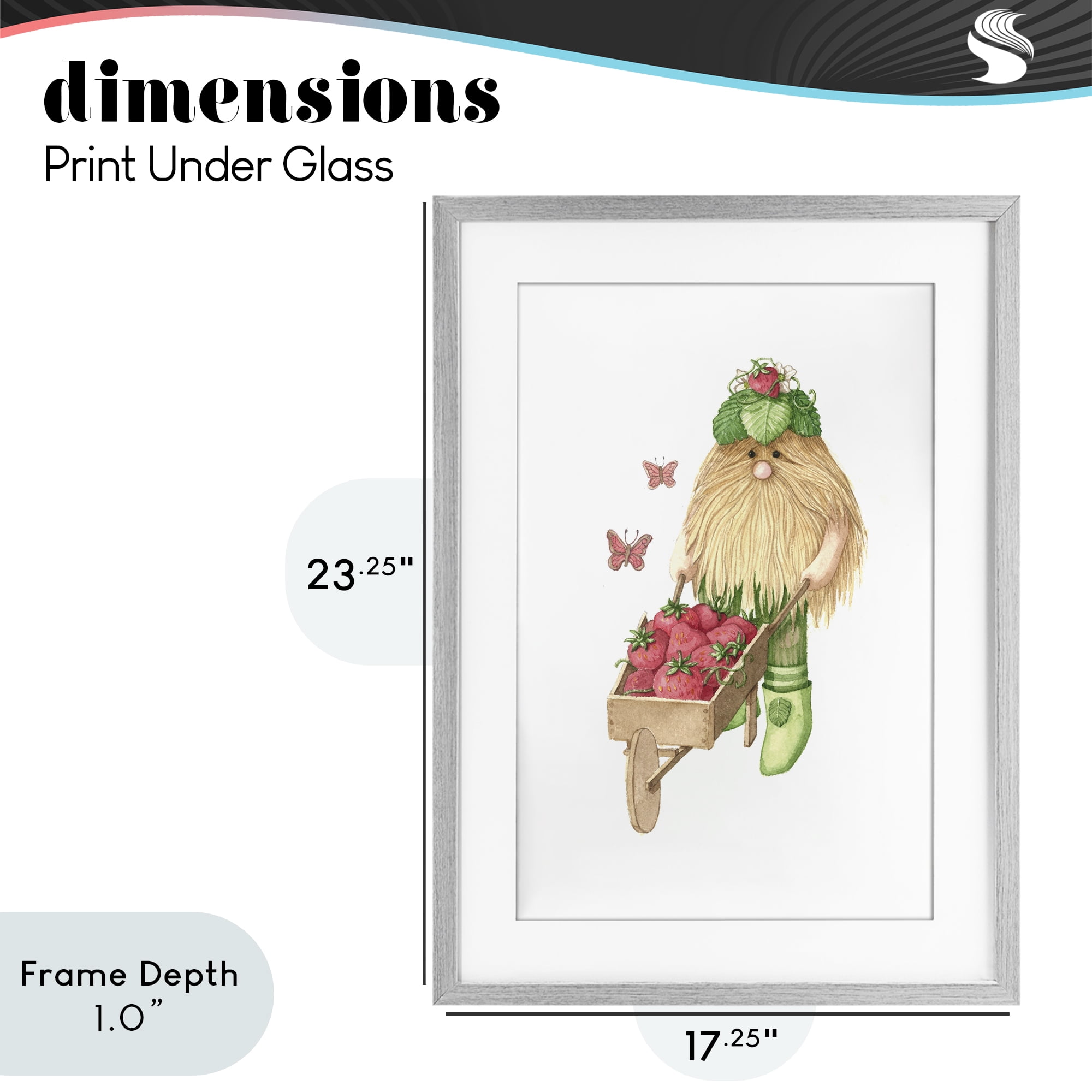 Stupell Industries Garden Elf with Wheelbarrow Gray Framed Print Under Glass, design by Nancy Overton