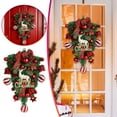 thumbnail image 2 of Christmas Teardrop Swags 17 inch Christmas Swags Outdoor with Bowknot Red Berries Christmas Stairs Decorations Winter Teardrop Wreaths for Front Door Wall Window Home Xmas Decor, 2 of 5