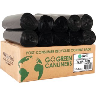 Reli. EcoStrong 40-45 Gallon Trash Bags (90 Count) Eco-Friendly Recyclable - 40 Gallon - 44 Gallon - 45 Gallon Black Garbage Bags Made of Recycled