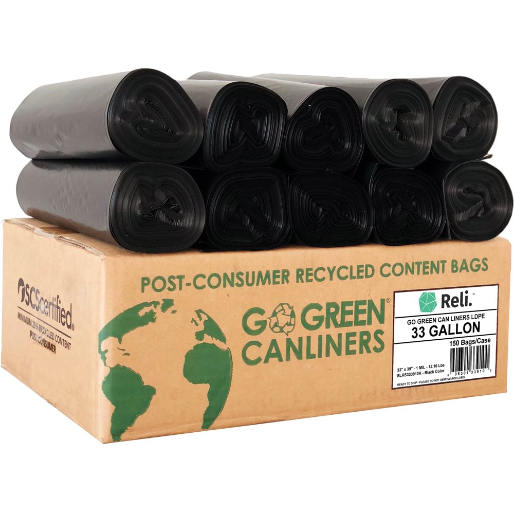 Reli. EcoFriendly 33 Gallon Trash Bags (150 Count Black) Recyclable