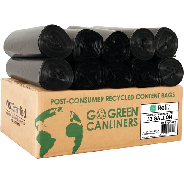 Reli. EcoFriendly 33 Gallon Trash Bags (150 Count Black) Recyclable
