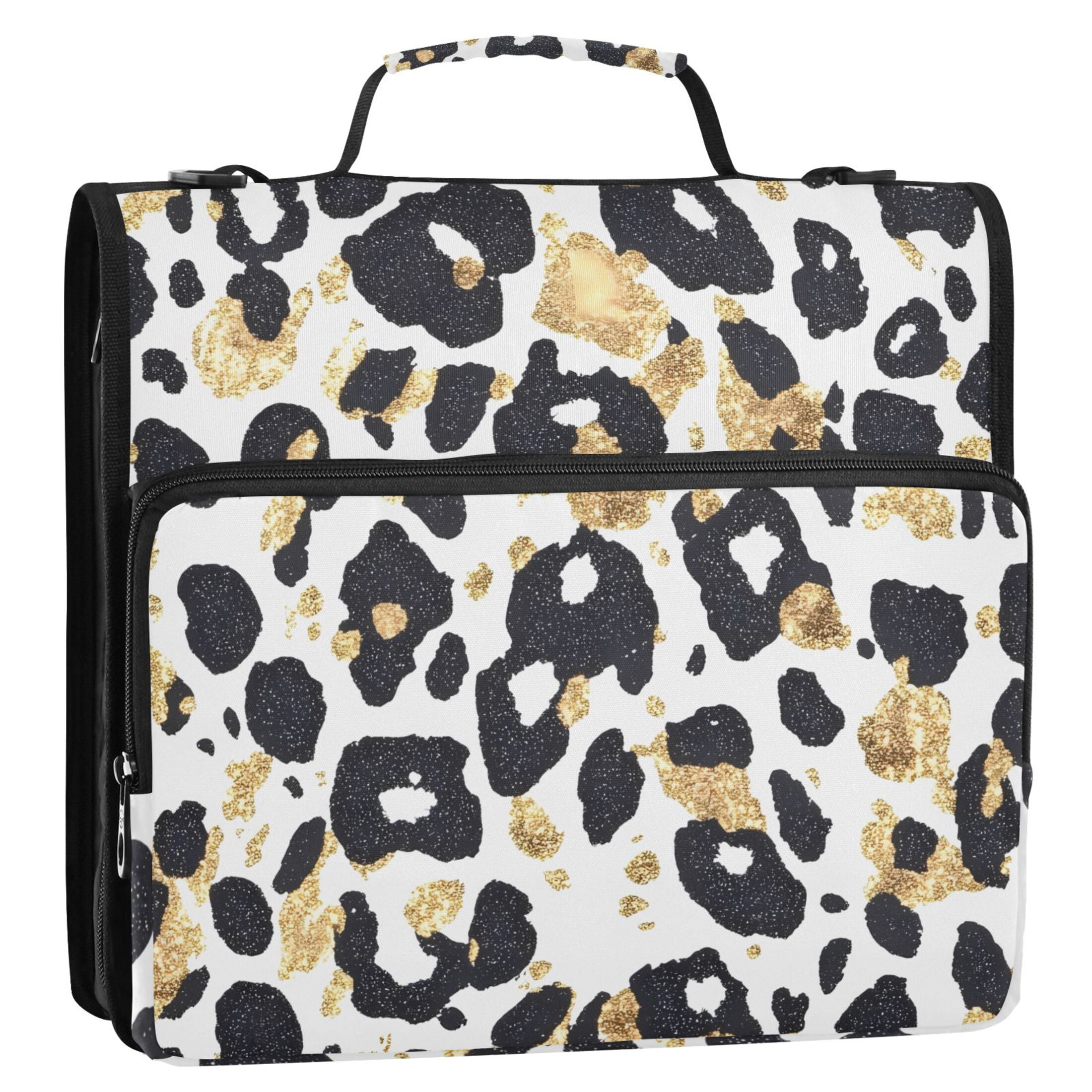 ALAZA Zipper Binder Leopard Golden-h1 3 Ring Trapper Keeper File Folder Organizer Bag