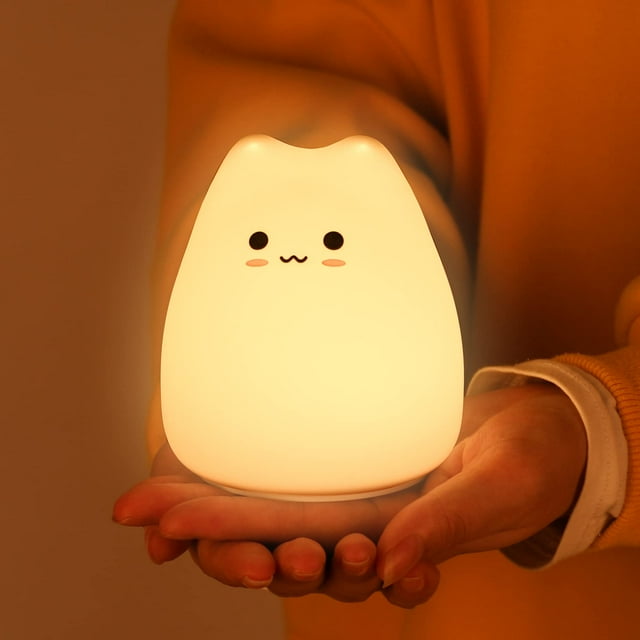 Luz nocturna de gato para niños, bonita lámpara de noche para guardería, luces táctiles de silicona para gatos portátiles con USB recargable