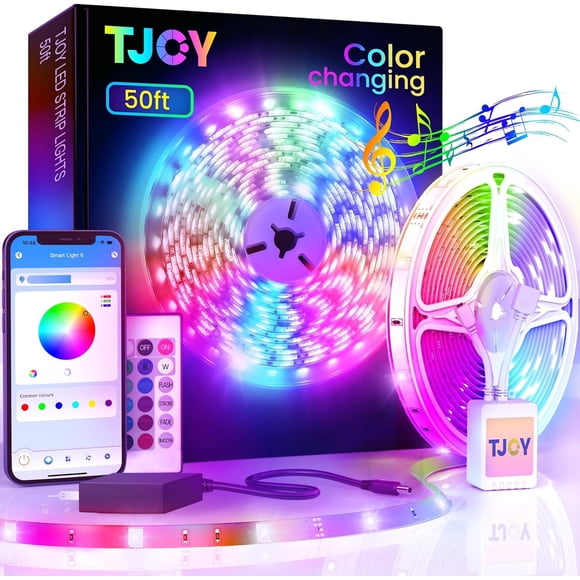 TJOY Tira de luces LED Bluetooth de 50 pies/100 pies Sincronización de música
