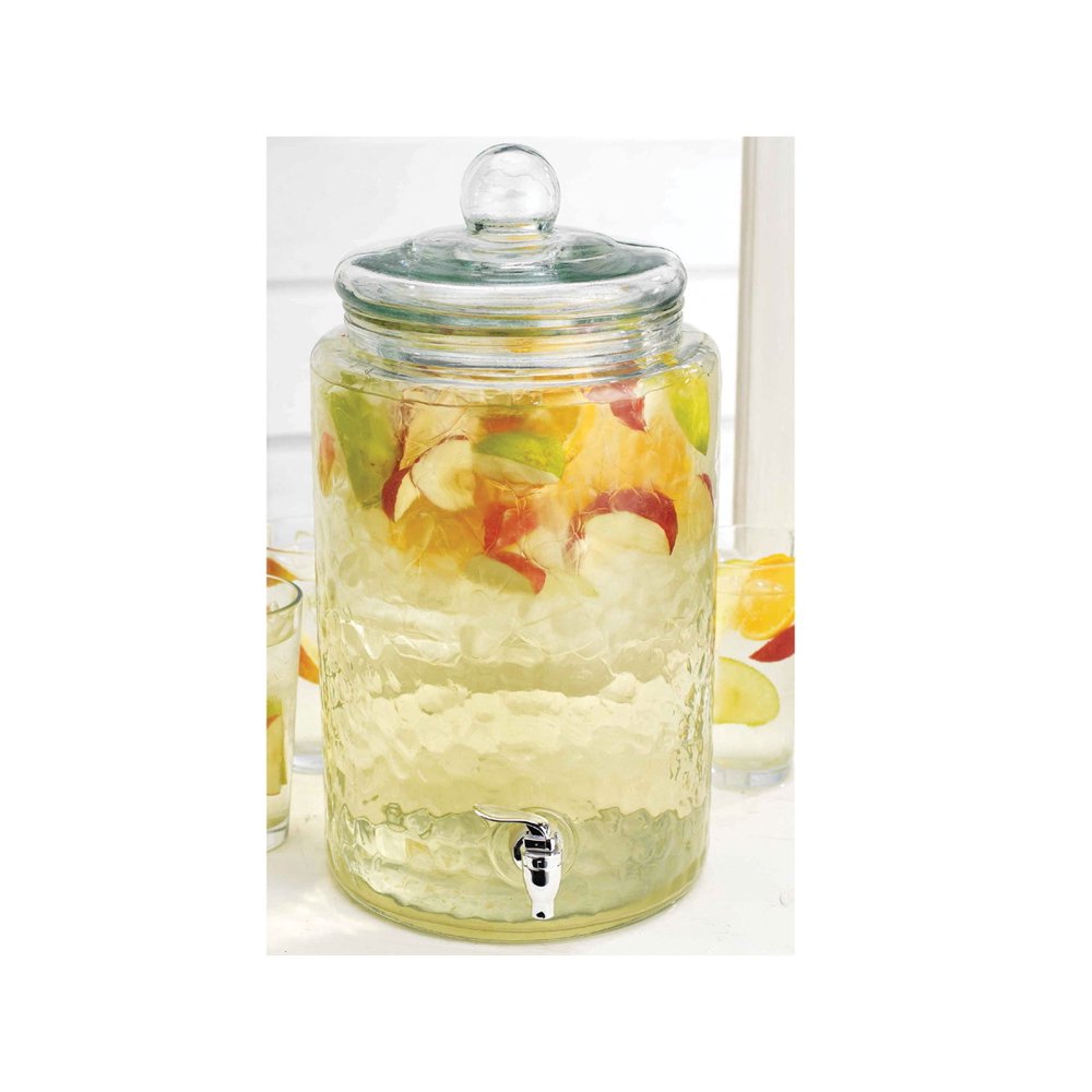 Del Sol 3Gallon Glass Beverage Dispenser Round Drink Jug with Leak