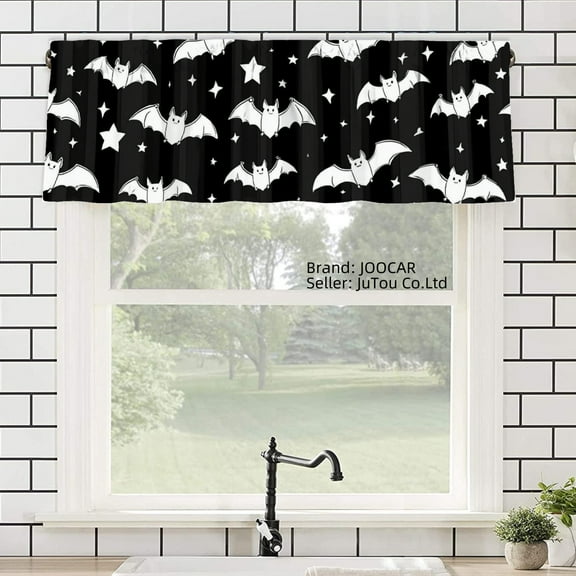 JOOCAR Black White Bat Star Pattern Polyester Window Valance Curtain for Home Kitchen Living Room Bedroom Bathroom Decor 54x18 inch