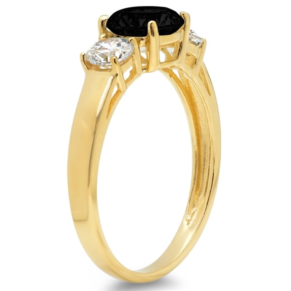 1.5 ct Round Cut Natural Onyx Three-Stone Engagement Ring for Women in 18K Yellow Gold