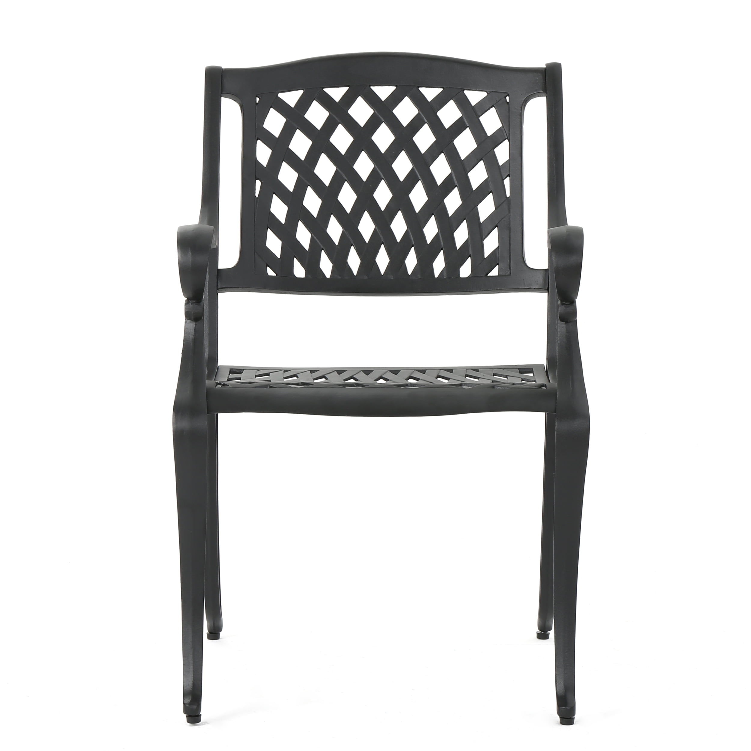 Outdoor Cast Aluminum Arch Mesh Dining Chair Set of 2, Fashion Household Seats for Patio Garden, Black Sand