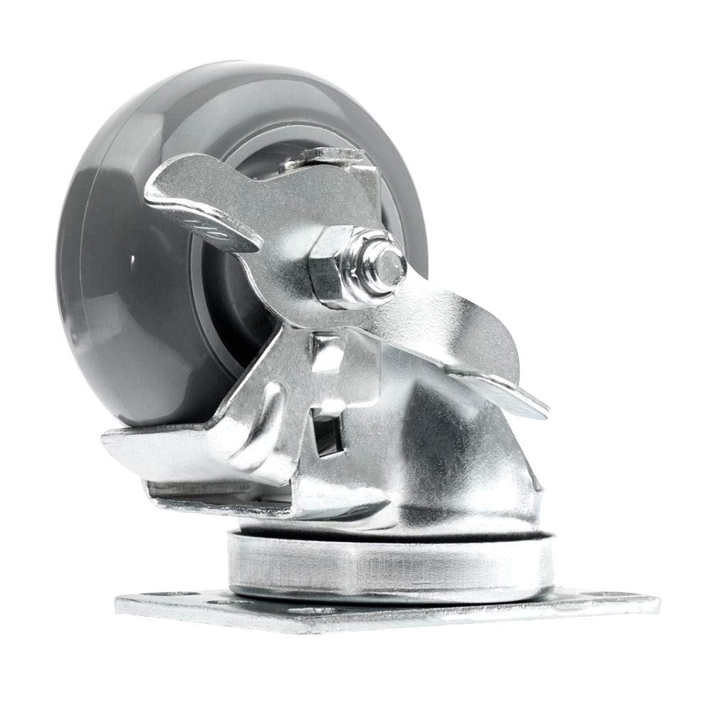 SY America 3" 4 Pack Caster w/ Gray Polyurethane Wheel Top Annular Plate, Top Plate Caster, 1200 lbs Total Capacity (3 inches pack of 4, 2 Swivel w/ Brakes & 2 Rigid)