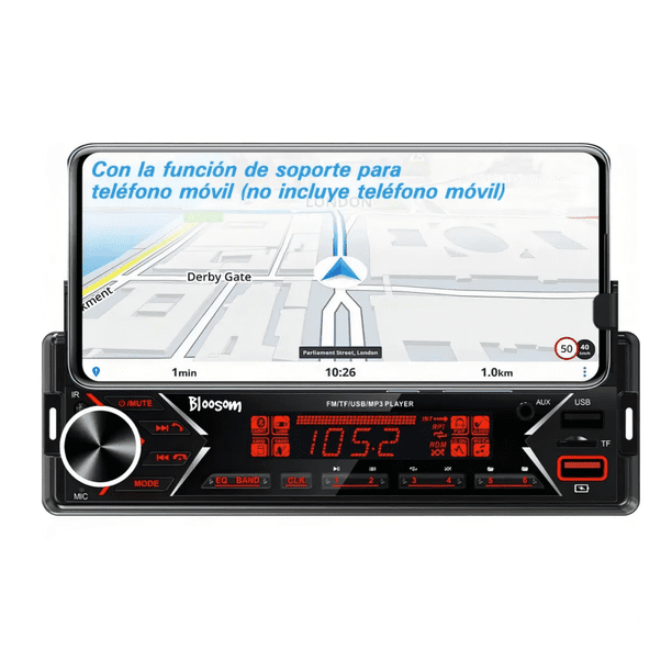 Auto Estéreo Bloosom Reproductor Mp3 Radio Bluetooth Y Soporte Móvil Negro
