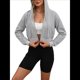 thumbnail image 2 of Sudadera con Capucha y Cremallera para Mujer, Cárdigan Corto, Sudadera con Capucha y Cordón, Top Informal de Larga. Gris XL, 2 of 10
