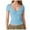 Blue, variant on Women's Sexy V Neck Double Lined Short Sleeve Crop Top Slim Fit Tee - S-XL