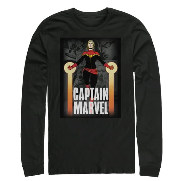 Men's Marvel Captain Marvel In Flight  Long Sleeve Shirt Black Small