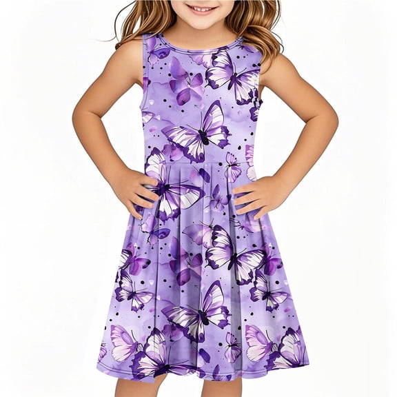 hengsof Printed Pattern Sleeveless Tank Top Dress for Girls, Cute Casual Crew Neck Tank Top for Everyday Summer Wear, Ages 4 to 14
