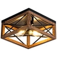 thumbnail image 1 of Lámpara de techo Rpzloila de 2 luces, negra, de metal y madera, estilo rústico, 1 of 8