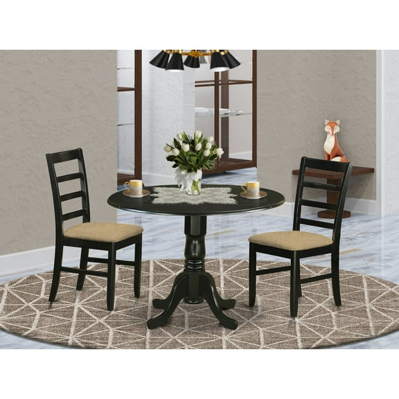 East West Furniture Dublin 3-piece Wood Dining Table and Chair Set in Black