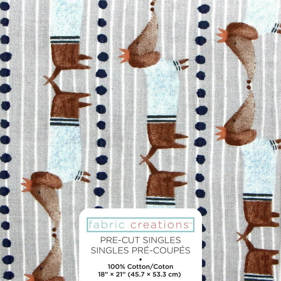 Fabric Creations Grey with White Stripes and Dachshunds Fat Quarter Pre-Cut Fabric - 18" x 21" / 45cm x 53cm