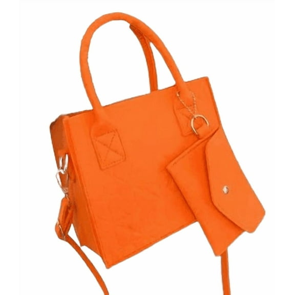 Women's Polyester Quilted Tote Set, Orange, 2-Piece