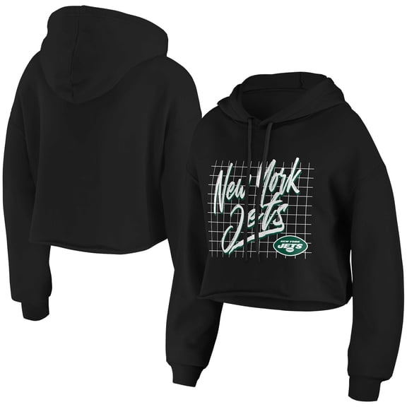 Women's WEAR by Erin Andrews Black New York Jets Domestic Cropped Pullover Hoodie