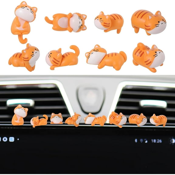 Mini Cat Cute Car Accessories, 6 Pcs Fun Car Rear View Mirror Ornaments Cat Figurines Dashboard Decorations Kawaii Cars Interior Decor Gift for Vehicle Home Desk Office