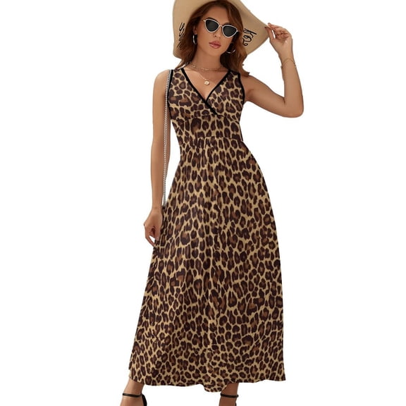 Leopard Dress Summer Street Style Bohemia Long Dresses Female Sleeveless Printed Maxi Dress