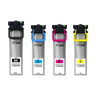 T10W Ink 4 Pack High Capacity T10W100 T10W200 T10W300 T10W400 Ink Cartridge Compatible for Workforce Pro WF-C5890 WF-C5390 Printers
