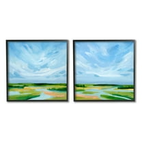 Stupell Industries River Landscape Painting Nature Painting Black Framed Art Print Wall Art, 12 x 12, Set of 2