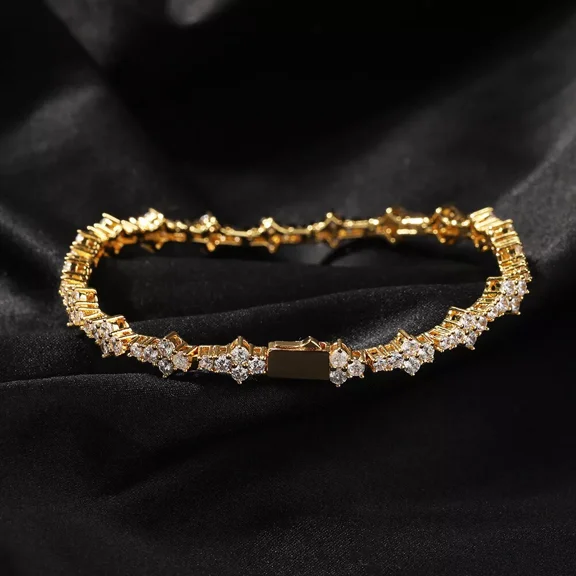 14k Yellow Gold Plated 7 Ct Round Cut White Moissanite Tennis Bracelet