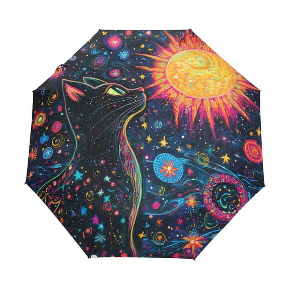 BZSMCE One-Touch Auto Open Close Rain Umbrella With Creative Cosmic Cat Pattern