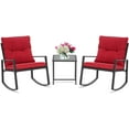 thumbnail image 2 of SUNCROWN 3-Piece Outdoor Patio Bistro Set Black Wicker Rocking Chairs and Coffee Table (Red Cushion), 2 of 8
