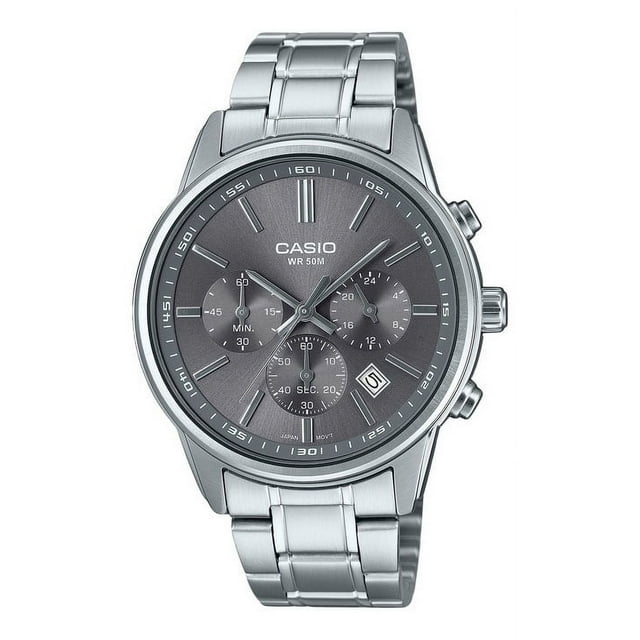 Casio Standard Chronographe Analogique Acier Inoxydable Cadran Gris Quartz MTP-E515D-8AV Montre pour Homme
