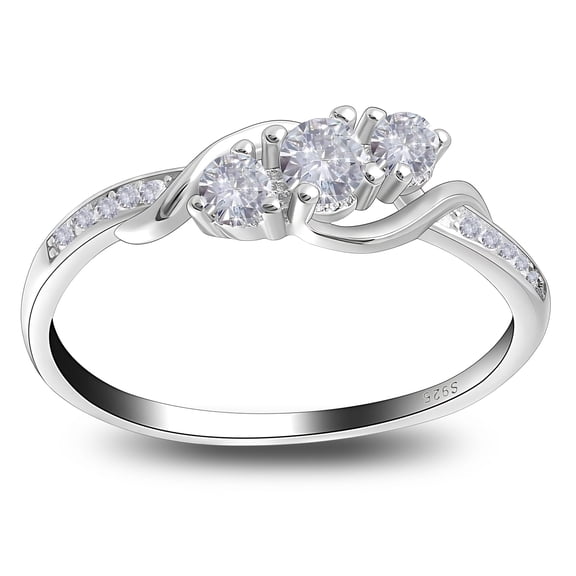 3 Stone Engagement Ring for Women, Sterling Silver Cubic Zirconia Wedding Ring for Her Ginger Lyne Collection
