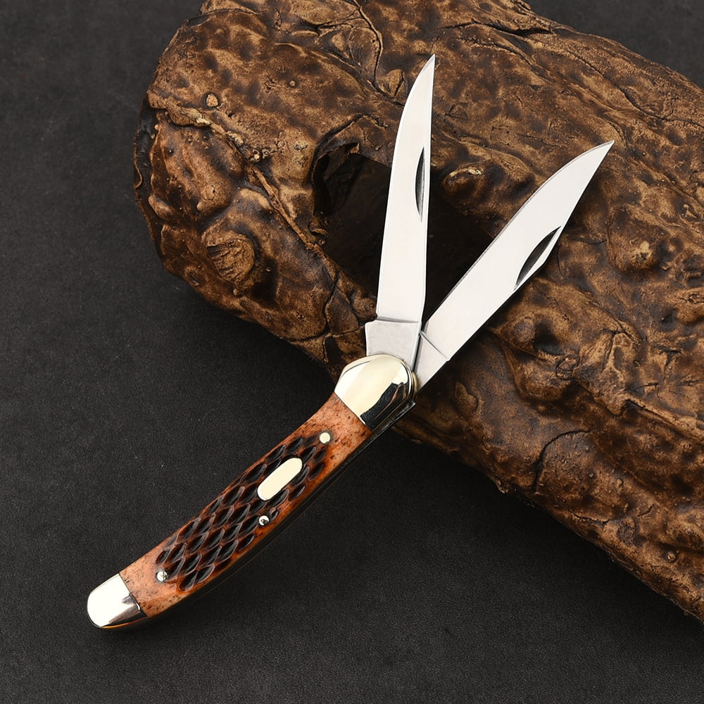 Classic White Copper Folding Knife EDC Tool, Cow Bone Handle, Ideal Camping Survival Gift