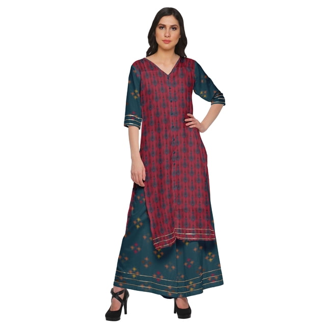 Moomaya Ensemble Grande Taille Imprimé Palazzo et Kurta Robe Ethnique pour Femmes