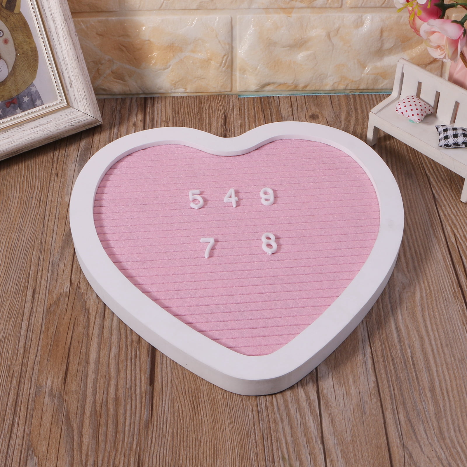 Oasiva Rustic Wood Frame Heart Shaped Felt Letter Board with Changeable Letters Message Board for Baby Announcement Farmhouse Home Decor