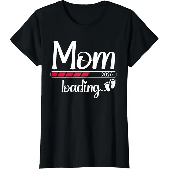 Mom Loading 2026 Funny Pregnancy Announcement T-Shirt Retro Expecting Mother Graphic Tee Cute Maternity Apparel Gift