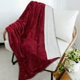thumbnail image 5 of PAVILIA Reversible Sherpa Fleece Throw Blanket Wine Red Burgundy, Plush Flannel Throw, Ultra Soft Warm Ribbed Microfiber Blanket for Sofa Couch Bed, Luxury Thick Striped Blanket, Red, 50x60, 5 of 7