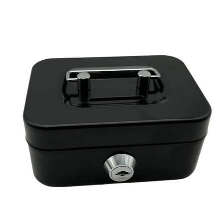 Lockable Metal Cash Box with Carrying Handle Secure Key Lock Money Storage Box Portable Coin Valuables Organizer Piggy Bank Saving Box for Home Use