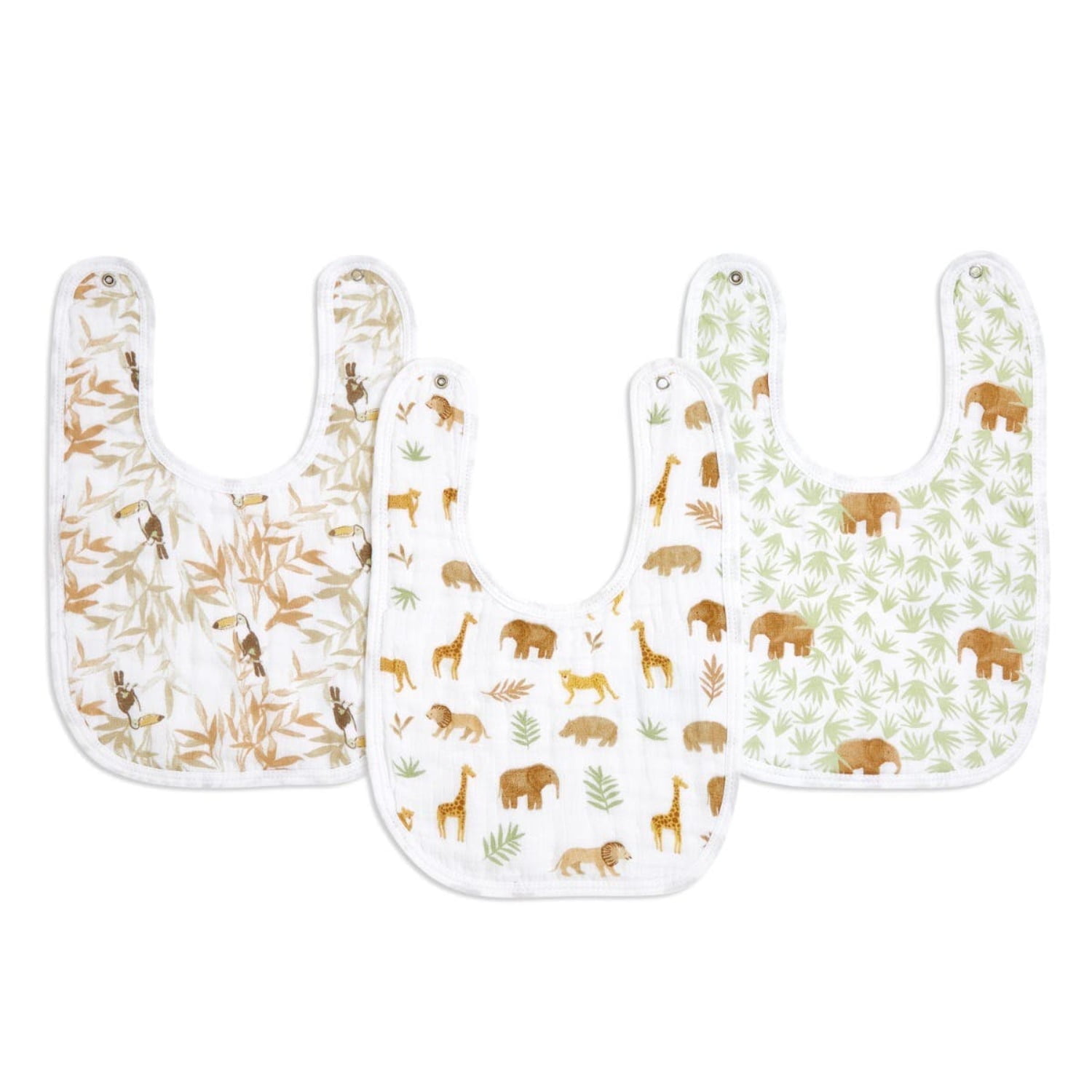 aden + anais essentials snap bibs, cotton muslin, Tan Tanzania, Unisex, 3-pack