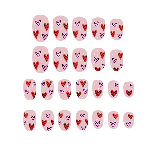 24Pcs Short Heart Nail Art Set For Valentine's Day Romance Style Press on Nail Acrylic Stick on Nail Easy Application