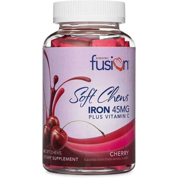 Bariatric Fusion | Hierro con Vitamina C | 45 mg por Porción | 60 Soft Chews | Suplemento Alimenticio Sabor Cereza | 60 Porciones