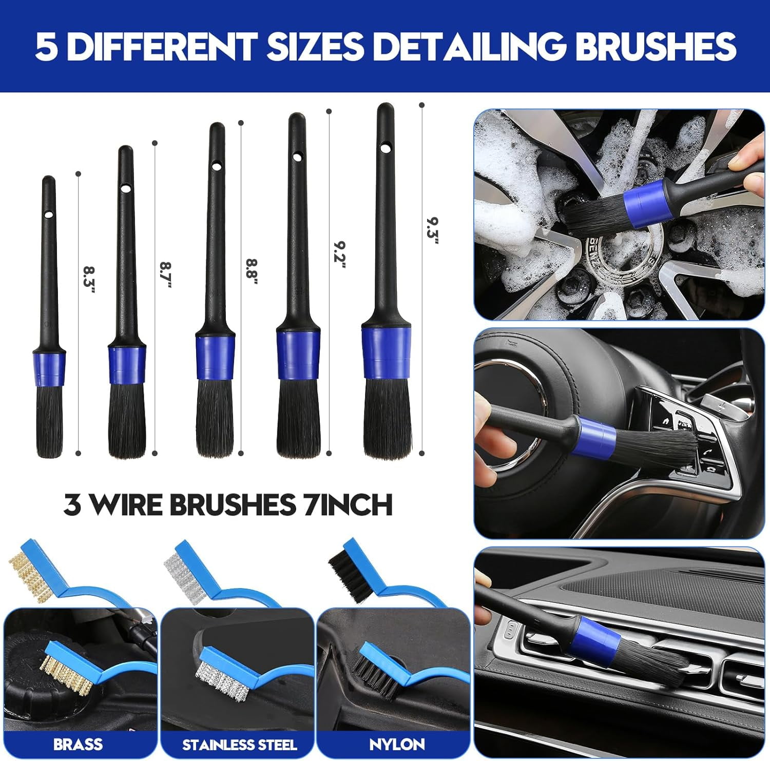29Pcs Car Detailing Kit, Car Detailing Brush Set, Car Wash Cleaning Kit, Car Detailing Brushes, Professional Car Care Kit for Interior Exterior Wheels, Blue