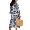 thumbnail image 2 of DISNIMO Dress for Women Palm Tree Printed Linen-Like Casual Shift Dresses Loose V Neck Maxi Dresses Lightweight 3/4 Sleeve Dress, 2XL, 2 of 6