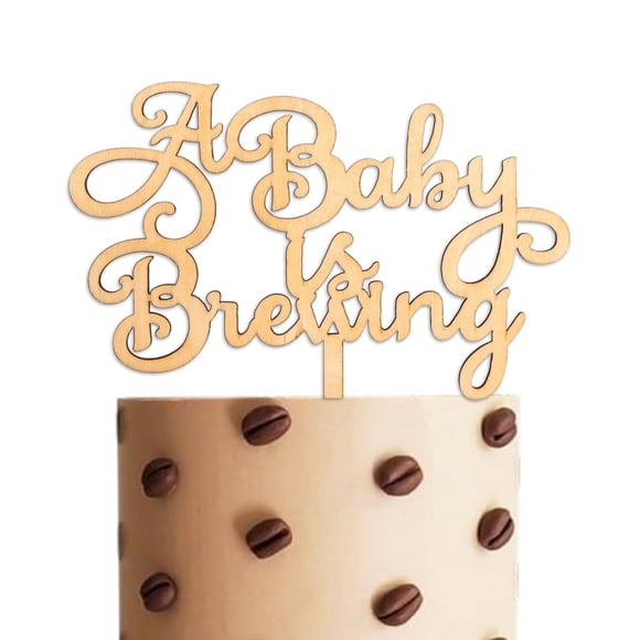 Topper de madera para pastel Upfirst, estilo rústico, «A Baby is Brewing»